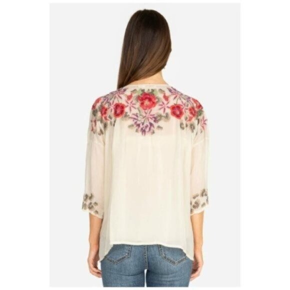 💕JOHNNY WAS💕 Leopard Rose Blouse ~ Embroidered Floral Tunic Shell Small - Picture 3 of 13